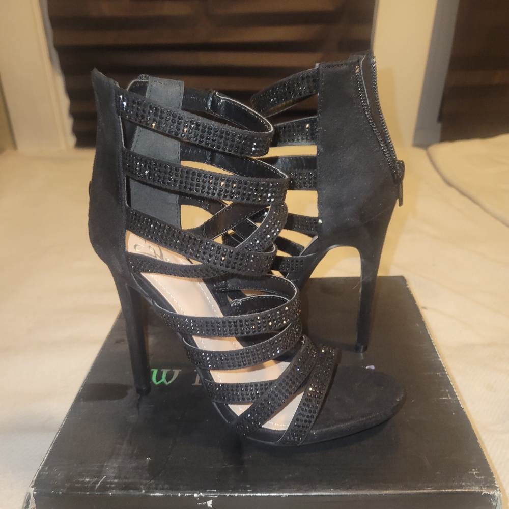 Black open booties size 5.5
